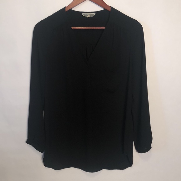 Pleione Black V-neck blouse szS - Picture 3 of 10